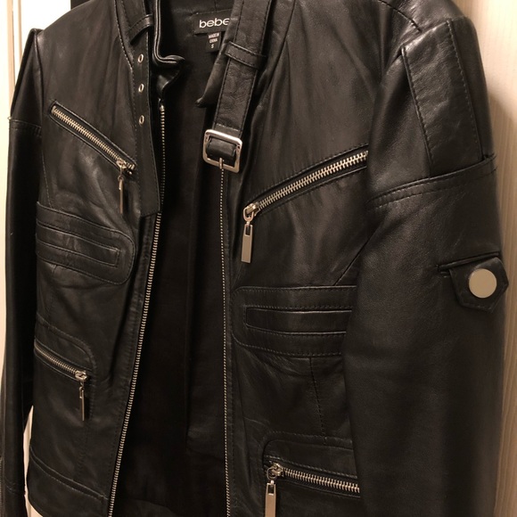 bebe Jackets & Coats Bebe Genuine Leather Jacket W Buckle Collar
